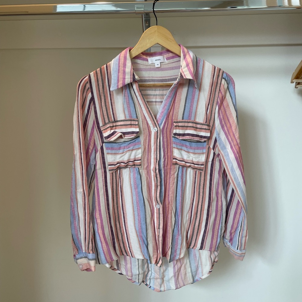 Striped Button Down Shirt - Multicolor
